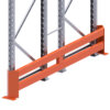 Double frame end barrier protecting the frames of a double deep pallet racking bay.