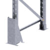 Wraparound post protector protecting a pallet racking frame.