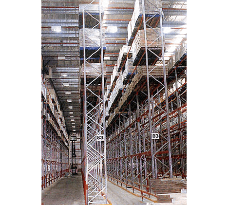 Warehouse with multiple runs of high rise racking.