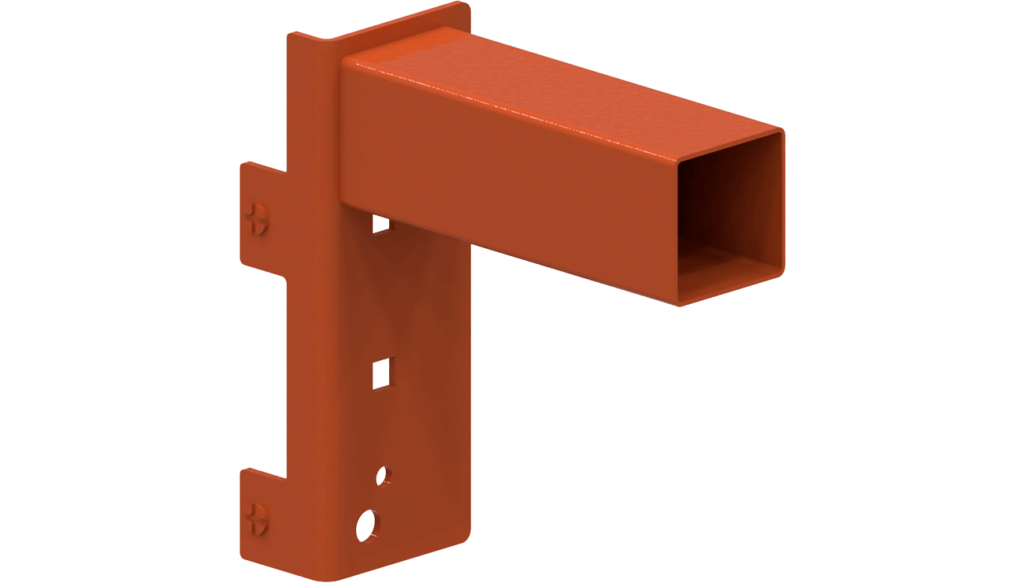 Cut off of a powdercoated orange longspan box beam displaying the profile and design of the beam.