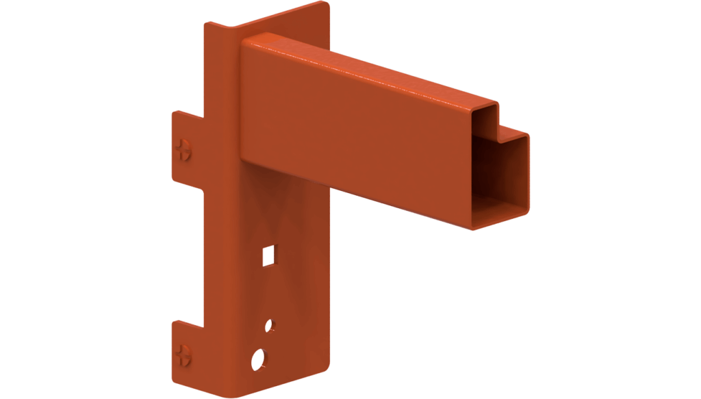 Cut off of an orange powdercoated longspan stepped beam displaying the profile and design of the beam.