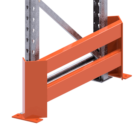 Single end barrier protecting a pallet racking frame.